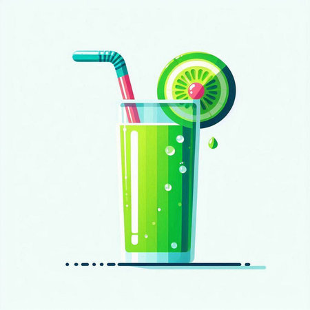 Cocktail with lime and straw. Vector illustration in flat styleのイラスト素材