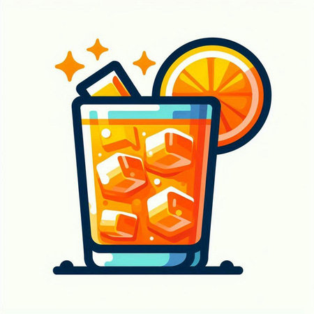Cocktail with ice and orange. Vector illustration in flat styleのイラスト素材