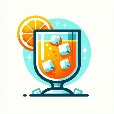 Glass of orange juice with ice cubes. Vector illustration in flat styleのイラスト素材