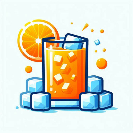 Cocktail with ice and orange slice. Vector illustration in cartoon style.のイラスト素材