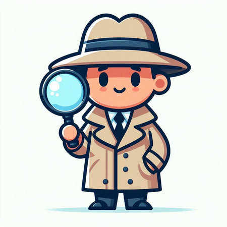 Cute detective with magnifying glass. Vector illustration in cartoon style.のイラスト素材