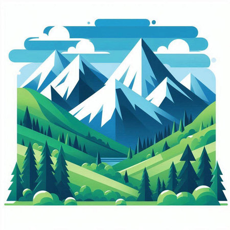 Mountains and forest in the flat style. Vector illustration for your designのイラスト素材