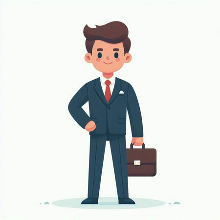 Businessman standing with briefcase. Vector illustration in cartoon style.のイラスト素材