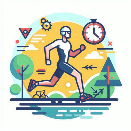 Vector illustration of a man jogging in the park. Healthy lifestyle concept.のイラスト素材