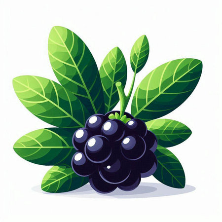 Blackberry with leaves isolated on a white background. Vector illustration.のイラスト素材