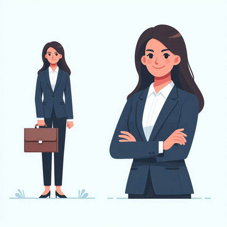 Businesswoman with briefcase. Vector illustration in flat cartoon style.のイラスト素材
