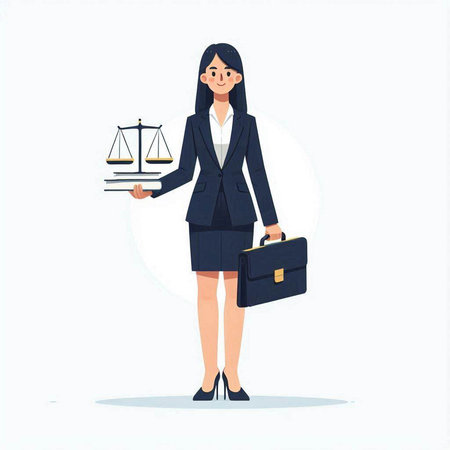Businesswoman holding scales of justice and briefcase. Vector illustration.のイラスト素材