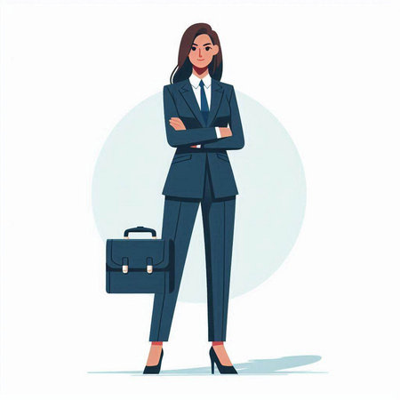 Businesswoman in suit with briefcase. Vector illustration in cartoon styleのイラスト素材