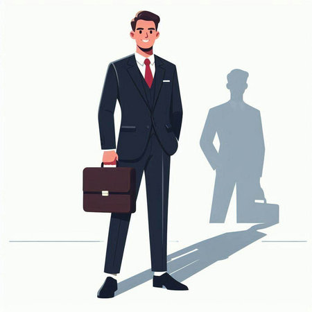 Businessman standing with briefcase. Vector illustration in cartoon style.のイラスト素材