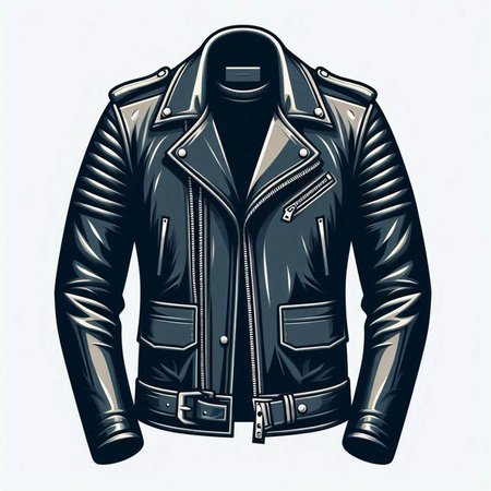 Vector illustration of a black leather jacket isolated on a white background.のイラスト素材