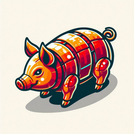 Illustration of a red pig on a white background. Vector illustrationのイラスト素材