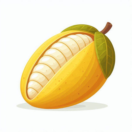 Illustration of a fresh and ripe cocoa pod on a white backgroundのイラスト素材