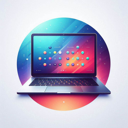 Laptop with abstract colorful background. Vector illustration. Eps 10.のイラスト素材
