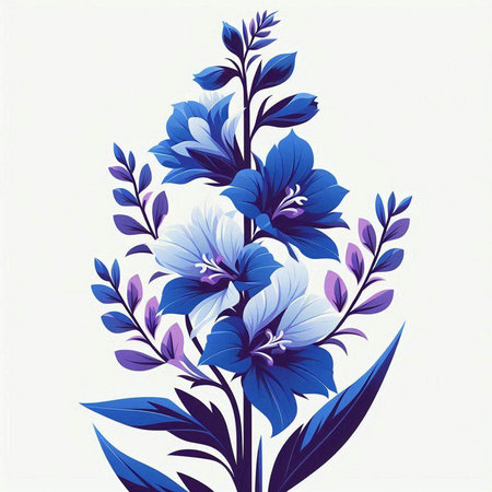 Blue hibiscus flowers on a white background. Vector illustration.のイラスト素材