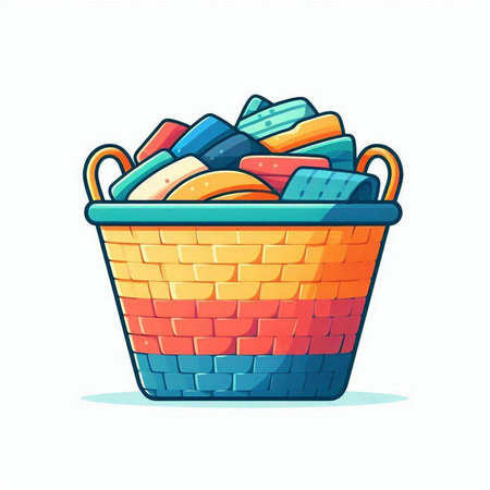 Colorful laundry basket isolated on a white background. Vector illustration.のイラスト素材