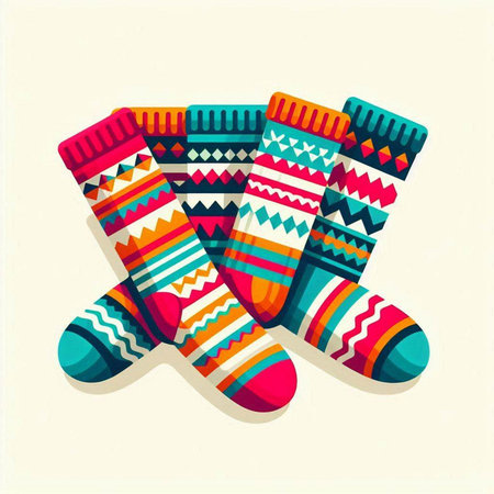 Colorful socks isolated on white background. Vector illustration in retro style.のイラスト素材