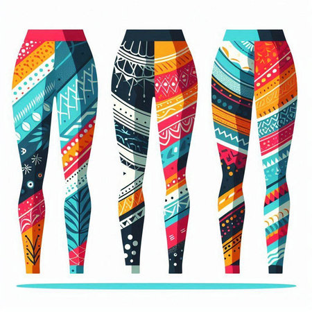 Colorful vector illustration of a set of women's leggings in ethnic style.のイラスト素材
