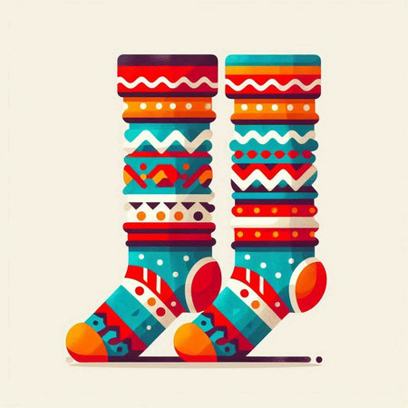 Colorful socks with ethnic ornaments. Vector illustration in retro style.のイラスト素材