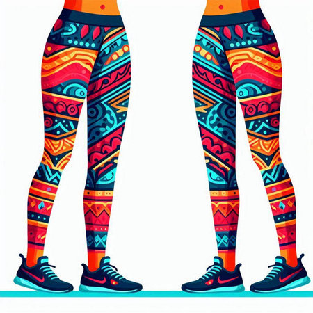 Vector illustration of female legs in leggings with ethnic ornament.のイラスト素材