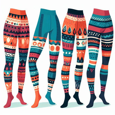 Set of women's leggings with different patterns. Vector illustration.のイラスト素材