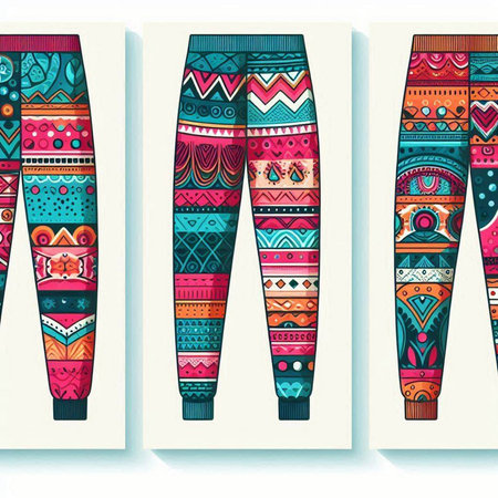 Set of colorful leggings with ethnic ornament. Vector illustration.のイラスト素材