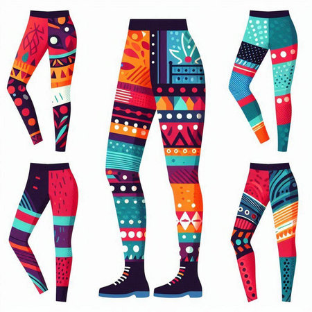 Set of colorful leggings with geometric pattern. Vector illustration.のイラスト素材