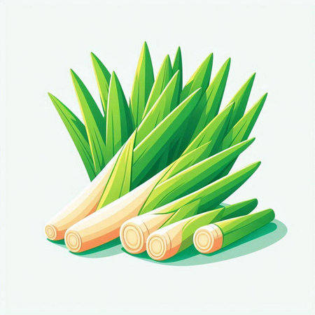 Illustration of fresh green lemongrass on a white backgroundのイラスト素材