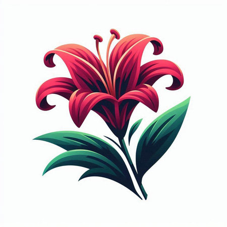 Red lily flower isolated on a white background. Vector illustration.のイラスト素材