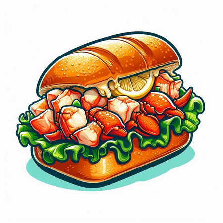 Lobster sandwich isolated on a white background. Vector illustration.のイラスト素材