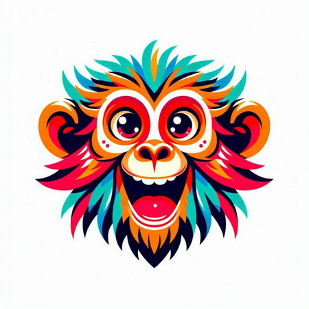 Colorful funny monkey face on a white background. Vector illustration.のイラスト素材