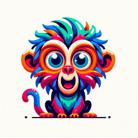 Cartoon vector illustration of funny colorful monkey. Isolated on white background.のイラスト素材