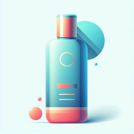 Vector illustration of a cosmetic bottle on a blue background with bubbles.のイラスト素材