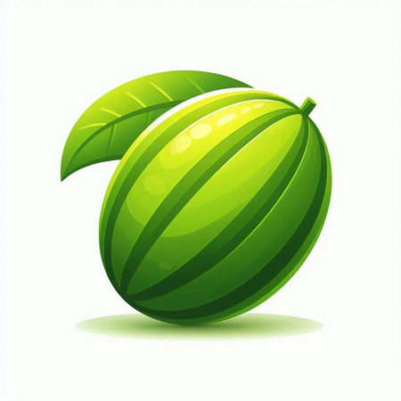 Illustration of green watermelon with leaves on white background - vectorのイラスト素材