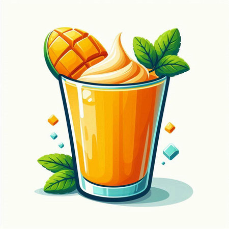 Mango smoothie in a glass with mint leaves. Vector illustration.のイラスト素材