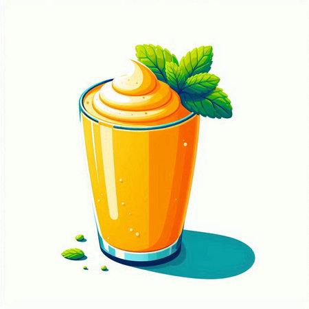 Orange smoothie in a glass with mint leaves. Vector illustration.のイラスト素材