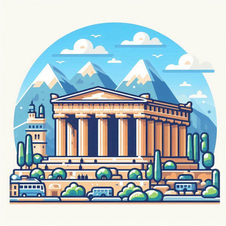 Athens Greece famous landmark. Vector illustration in flat design style.のイラスト素材