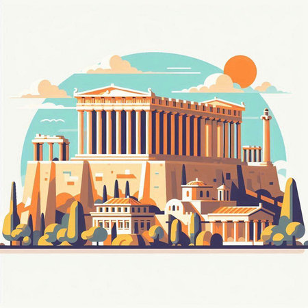 Athens Greece famous landmark. Vector illustration in flat design style.のイラスト素材