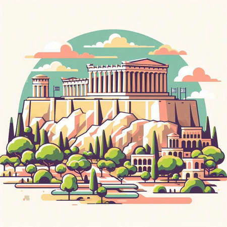 Athens, Greece. Ancient Greek city. Vector illustration in flat styleのイラスト素材