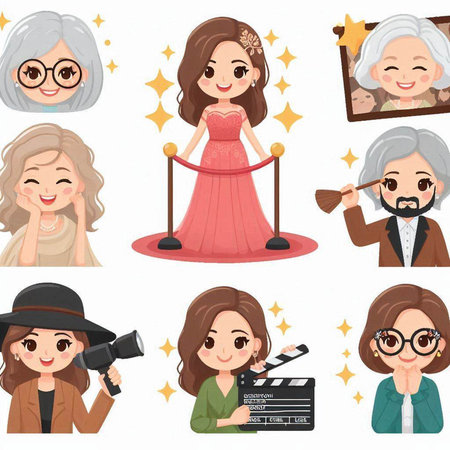 Illustration of a Set of Cute Grandparent's Emotionsのイラスト素材