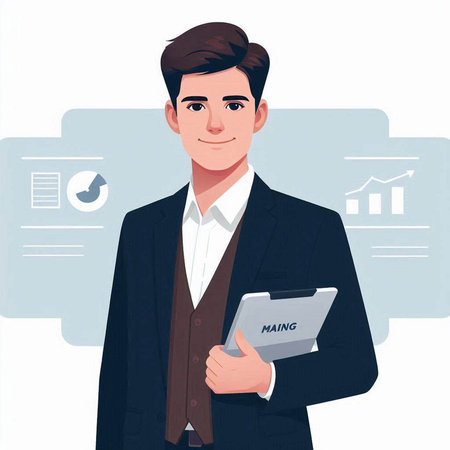 Vector illustration of a young man in a business suit with documents.のイラスト素材