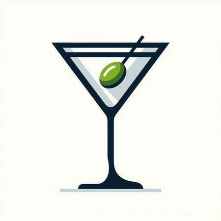 Martini glass with olives. Vector illustration in flat style.のイラスト素材