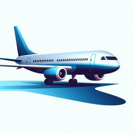 Illustration of a passenger plane on a blue background with shadow.のイラスト素材