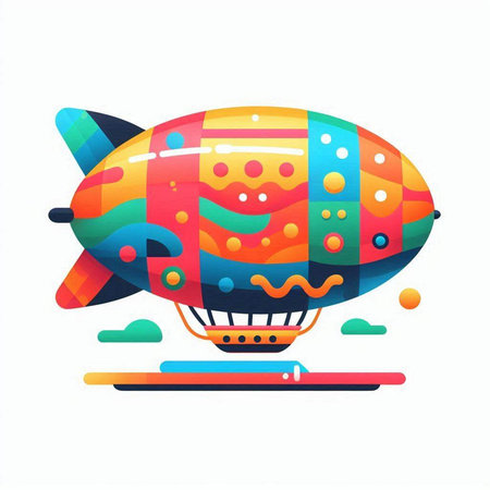 Airship colorful icon isolated on white background. Vector flat illustration.のイラスト素材