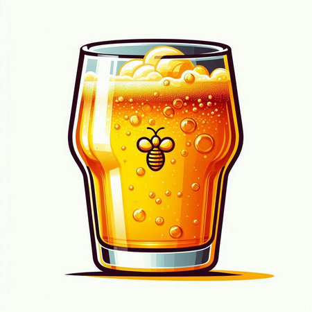Glass of beer with honey and bee. Vector illustration on white background.のイラスト素材