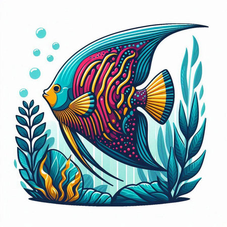 Illustration of a tropical fish in the ocean. Vector illustration.のイラスト素材