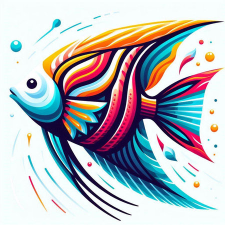 Colorful fish on abstract background, vector illustration. Can be used as a print on t-shirts and bags.のイラスト素材