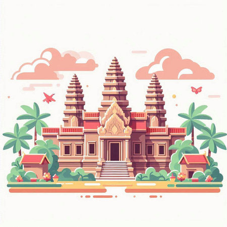 Buddhist temple in flat style. Vector illustration of Hindu temple.のイラスト素材