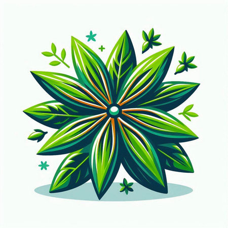 Vector illustration of a green flower with leaves on a white background.のイラスト素材