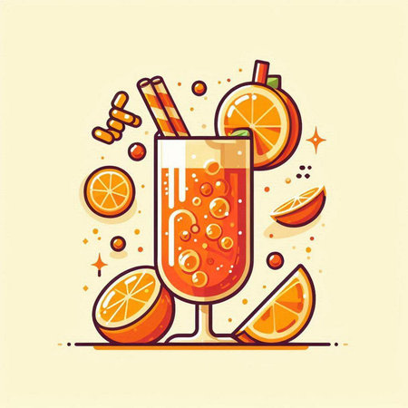 Cocktail with orange and cinnamon. Vector illustration in flat styleのイラスト素材