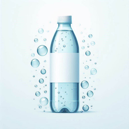 Bottle of water with bubbles on white background. Vector illustration.のイラスト素材